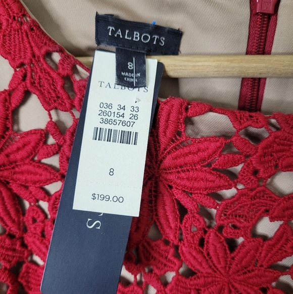 Talbots Red Floral Crochet Overlay Dress Holiday Cocktail Feminine Sheath NEW - Picture 11 of 11